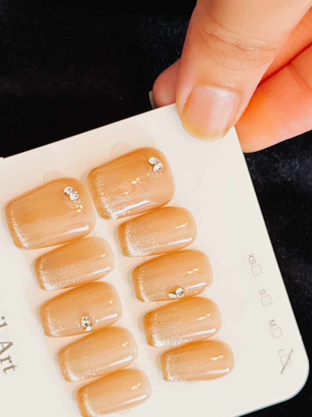 Peach Nude Press-On Nails with Rhinestone Accent